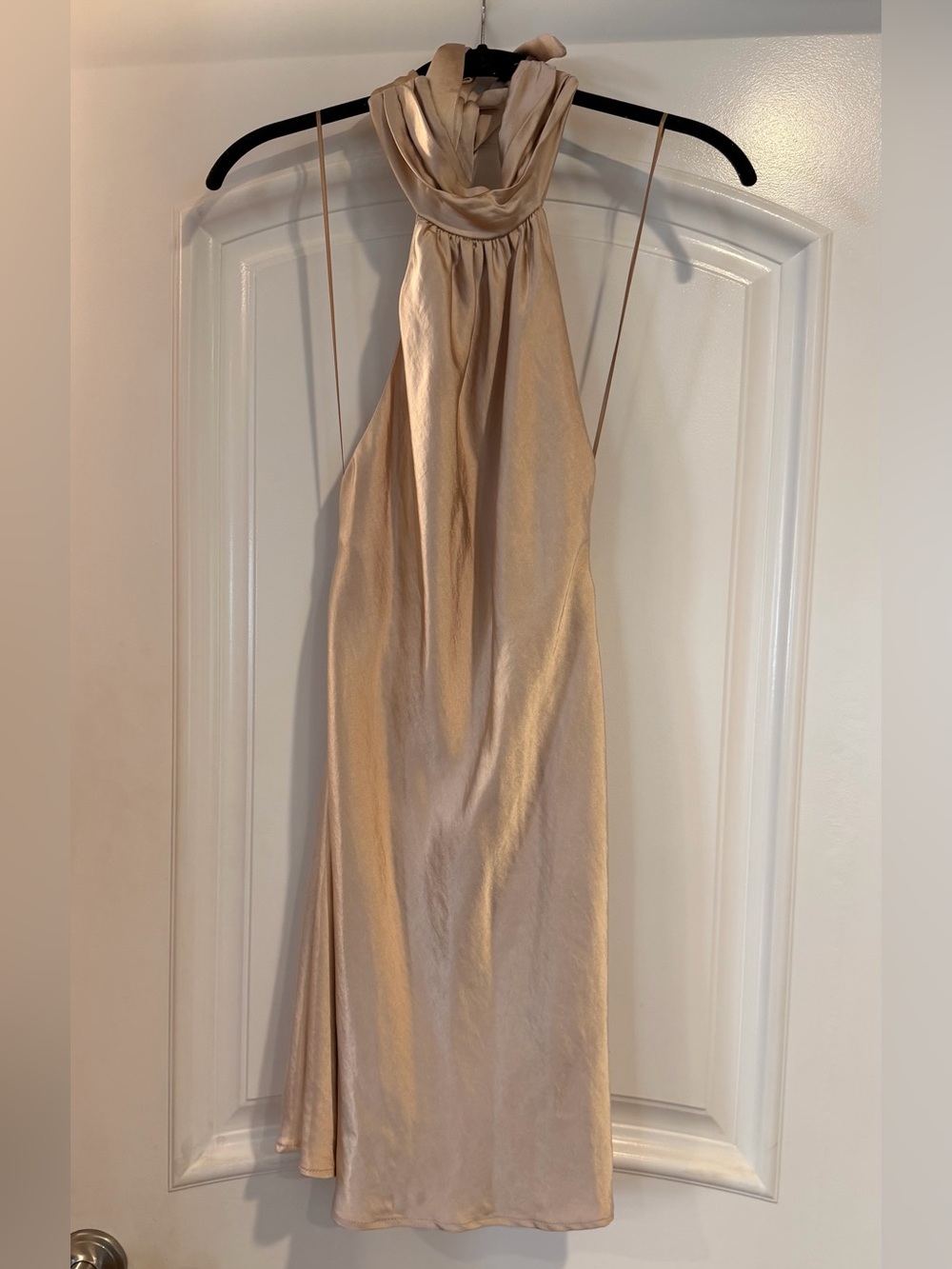 One-Shoulder Satin Evening Dress in Champagne Beige